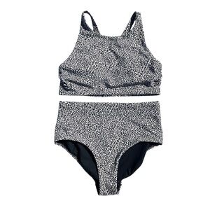 Athleta high-waisted bikini set high-neck leopard print black white womens XS
